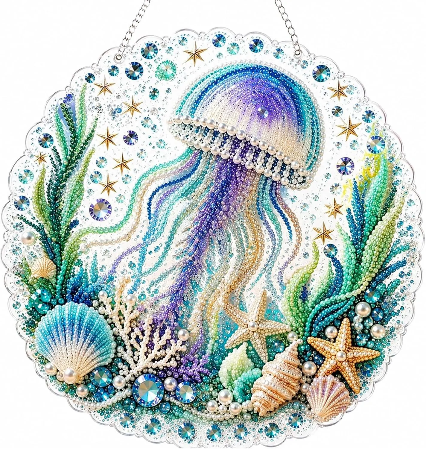 DIY Ocean Jellyfish Pearl Art Diamond Painting Pendant (Single-Sided)