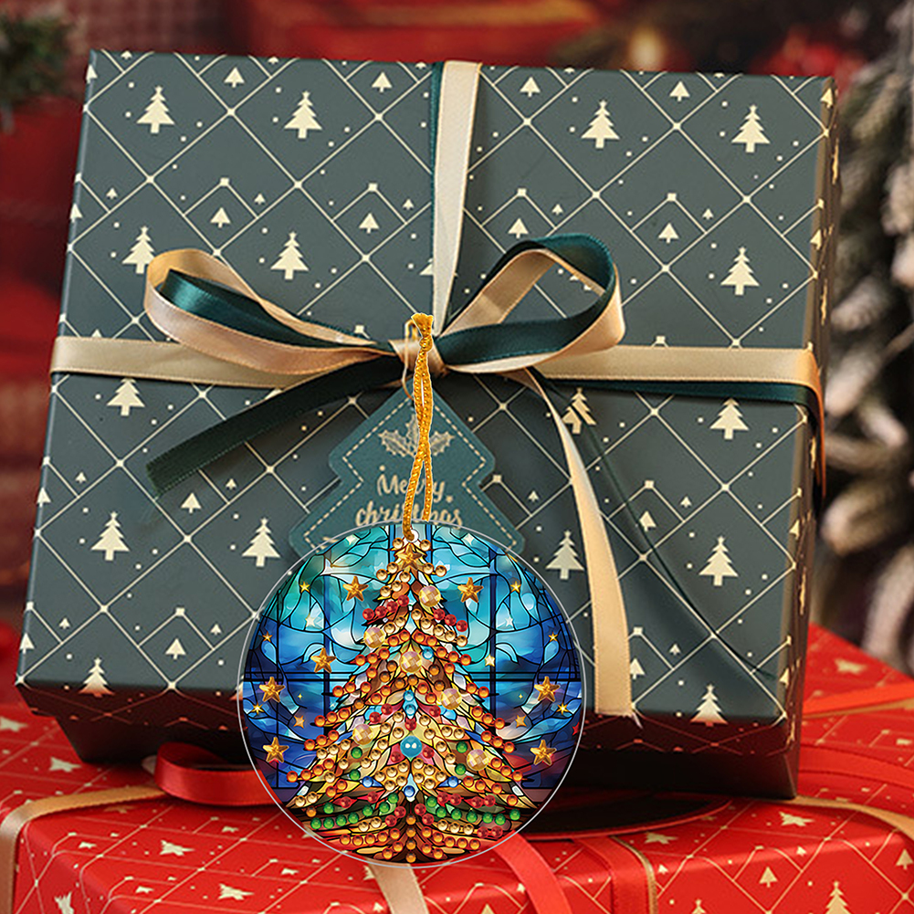 8Pcs DIY Christmas Tree Diamond Painting Pendant（Single Sided)