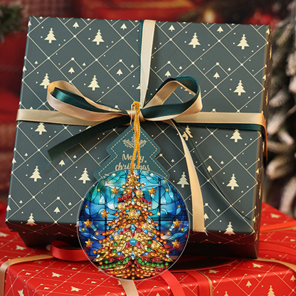 8Pcs DIY Christmas Tree Diamond Painting Pendant（Single Sided)