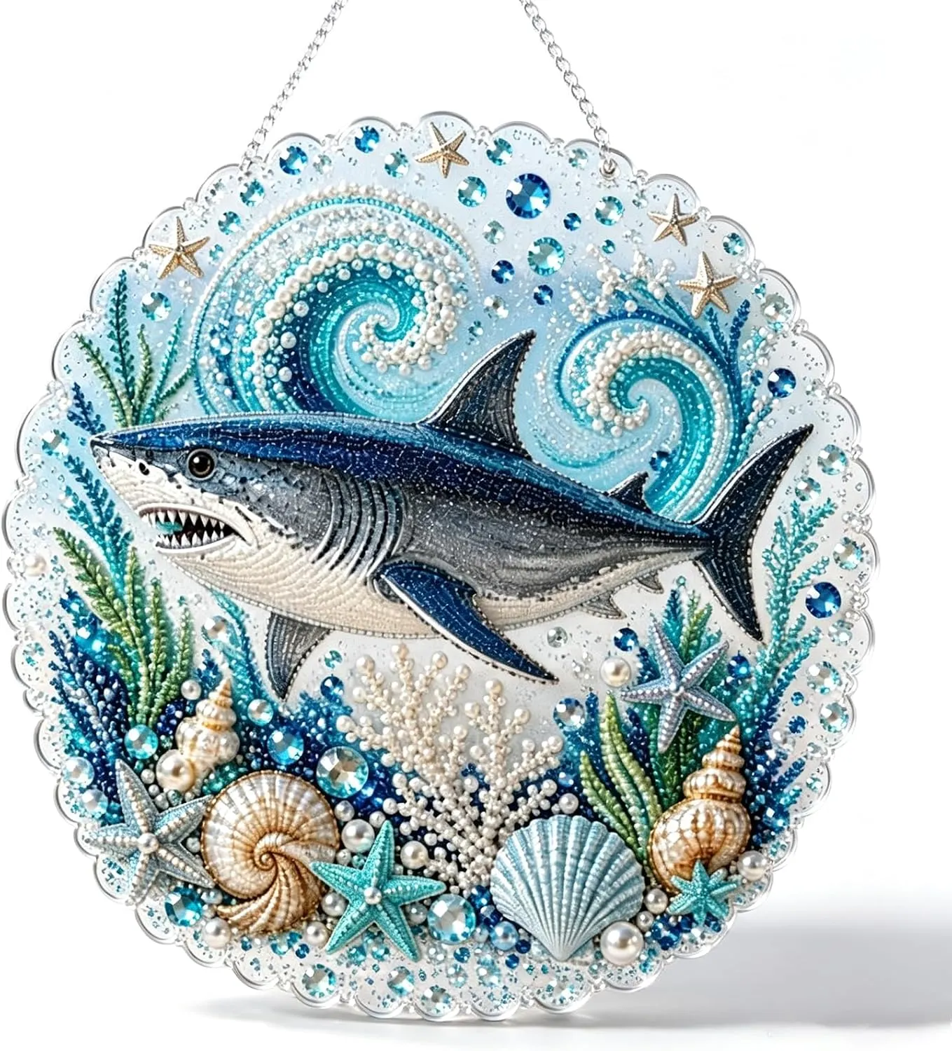 DIY Ocean Shark Pearl Art Diamond Painting Pendant (Single-Sided)