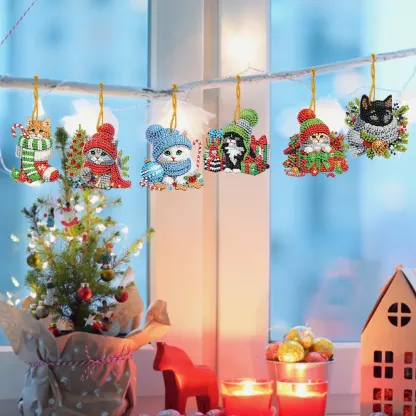 15Pcs DIY Christmas Atmosphere Cat Diamond Painting Pendant (Double-Sided)