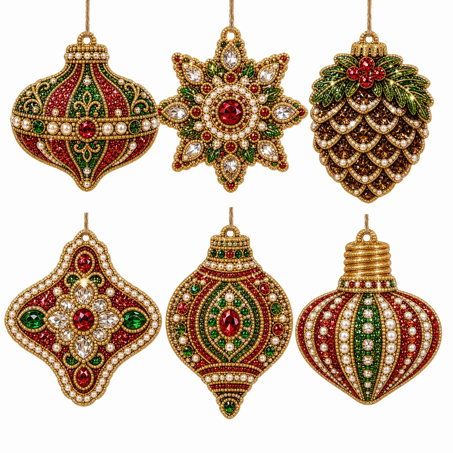 6pcs Luxury Pearl Baubles Pearl Art Diamond Painting  Pendant - Acrylic Christmas Tree Ornaments DIY Decor Kit