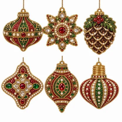 6pcs Luxury Pearl Baubles Pearl Art Diamond Painting  Pendant - Acrylic Christmas Tree Ornaments DIY Decor Kit