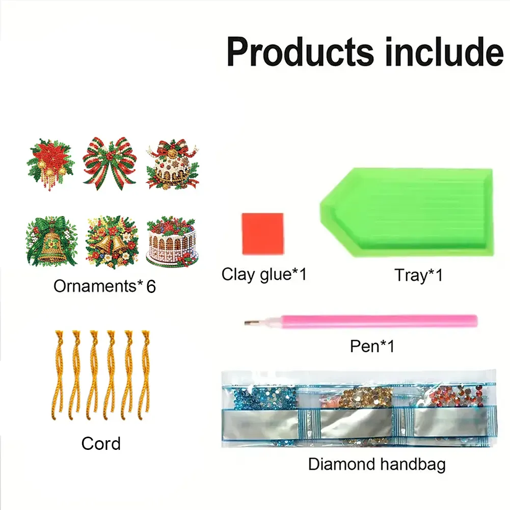 6Pcs DIY Christmas Diamond Painting Pendant (Single-Sided)
