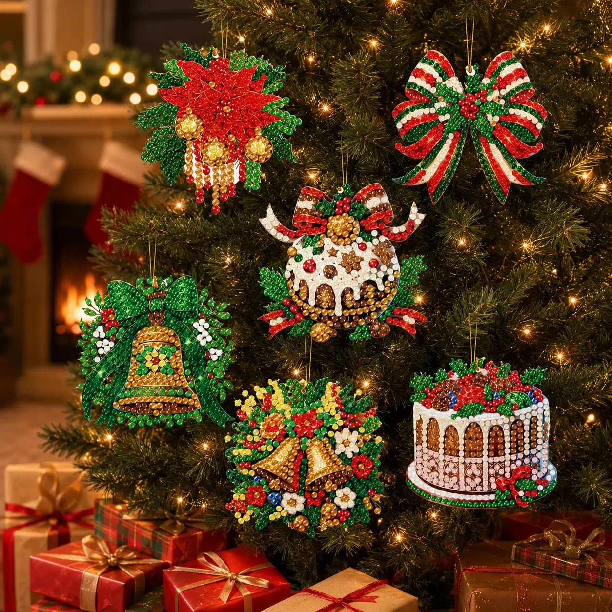 6Pcs DIY Christmas Diamond Painting Pendant (Single-Sided)