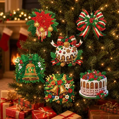 6Pcs DIY Christmas Diamond Painting Pendant (Single-Sided)