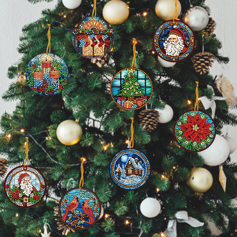 8Pcs DIY Christmas Atmosphere Diamond Painting Pendant（Single Sided)