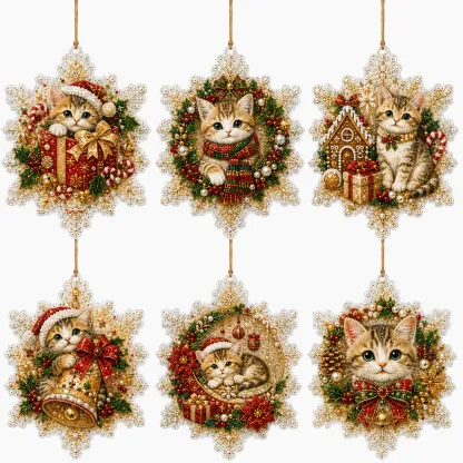 6pcs Snowflake Kittens Pearl Art Diamond Painting Pendant