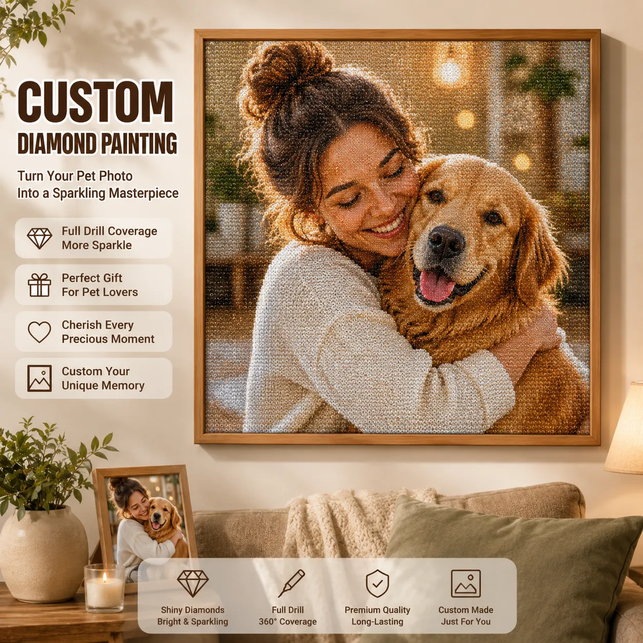 Custom Pet Diamond Painting Kit – Personalized 5D Art from Your Photo