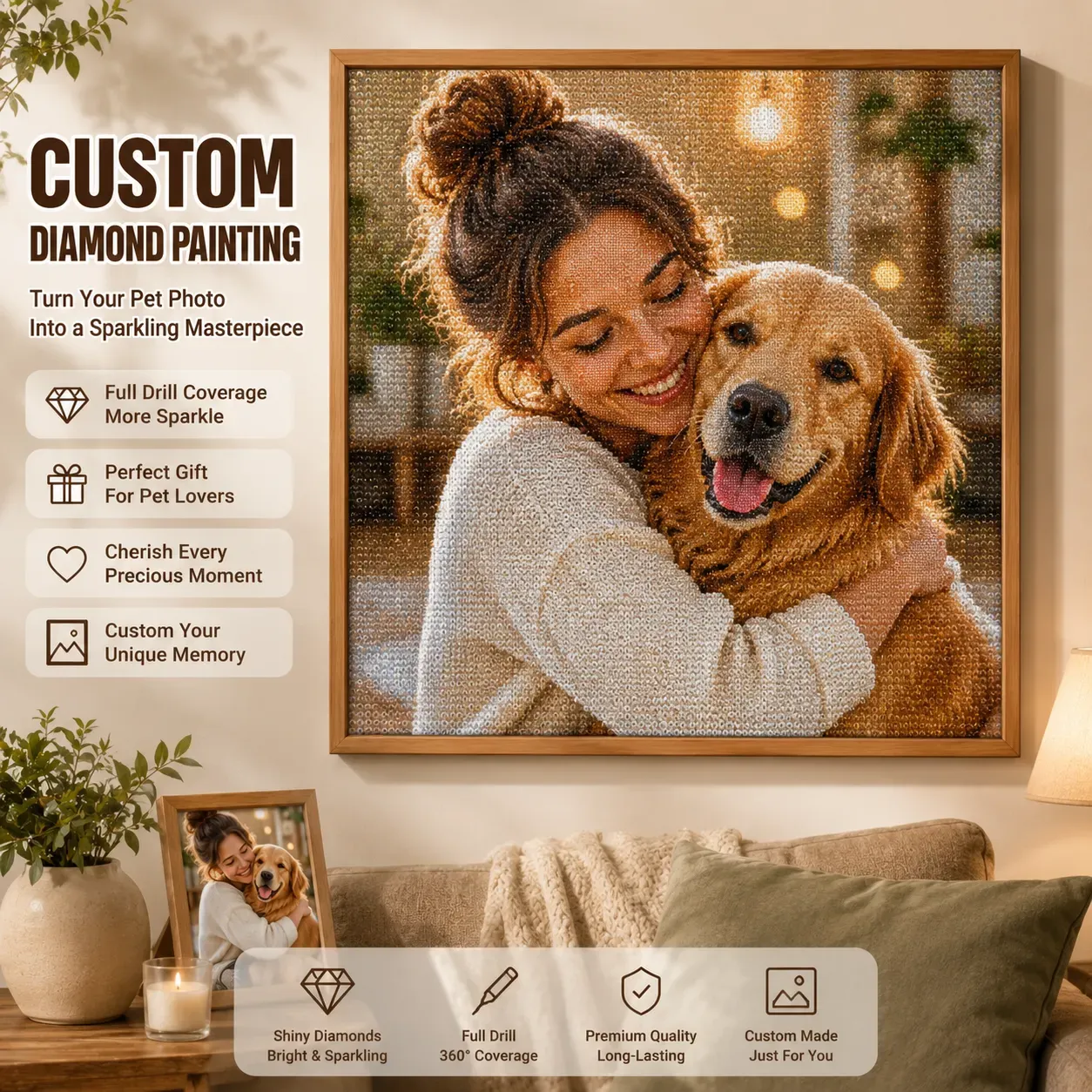 Custom Pet Diamond Painting Kit – Personalized 5D Art from Your Photo