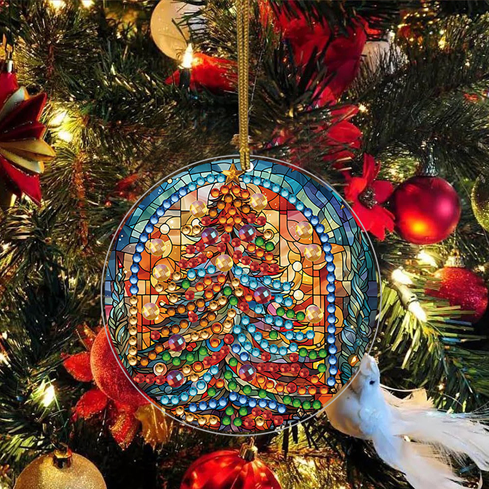 8Pcs DIY Christmas Tree Diamond Painting Pendant（Single Sided)