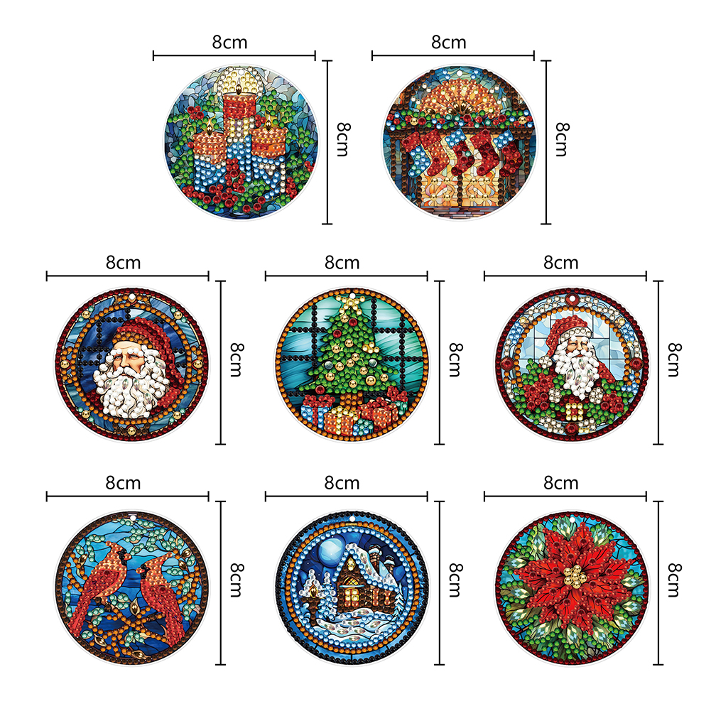 8Pcs DIY Christmas Atmosphere Diamond Painting Pendant（Single Sided)