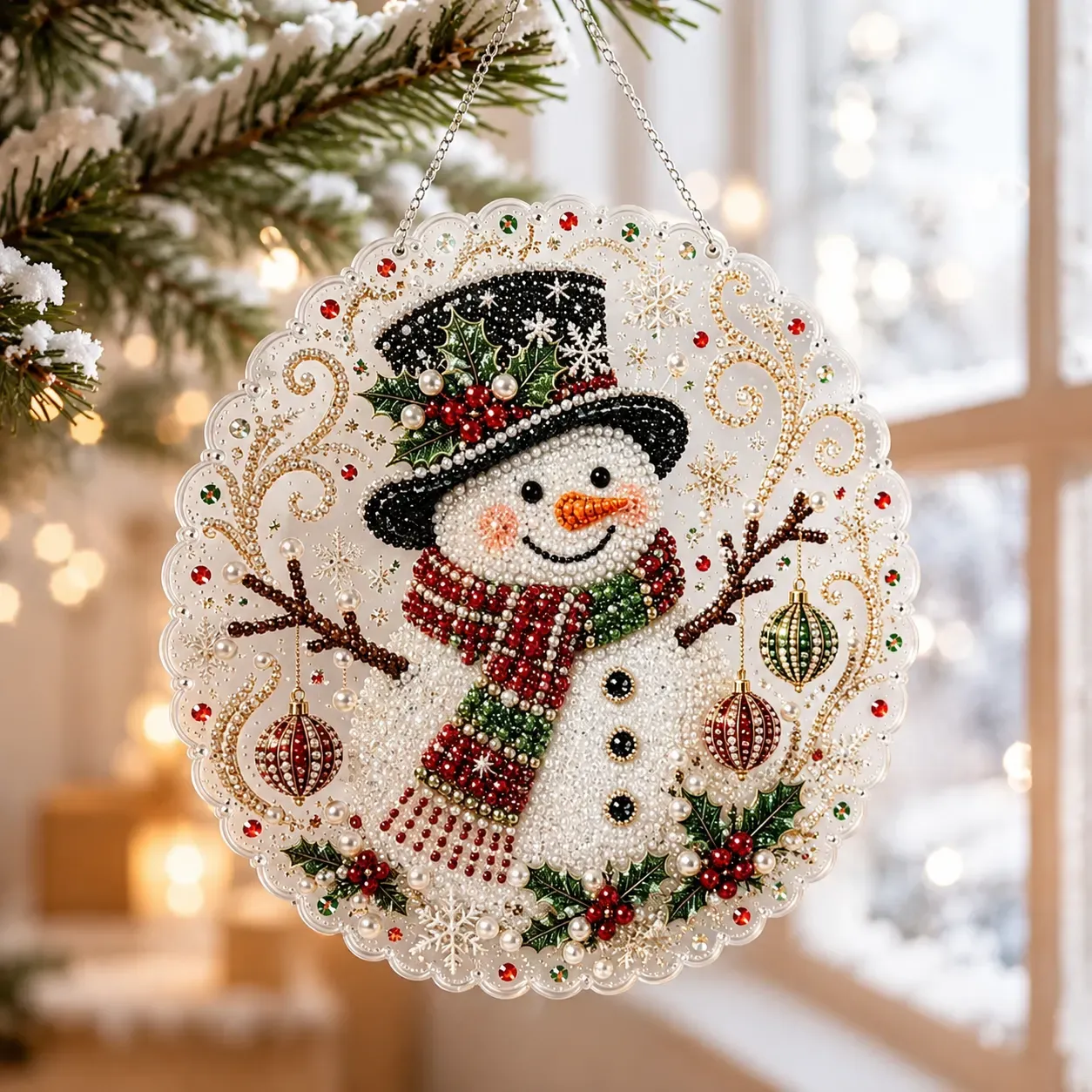 DIY Christmas Snowman Pearl Art Diamond Painting Pendant(Single-Sided)