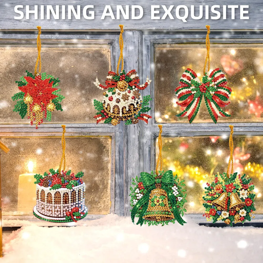 6Pcs DIY Christmas Diamond Painting Pendant (Single-Sided)