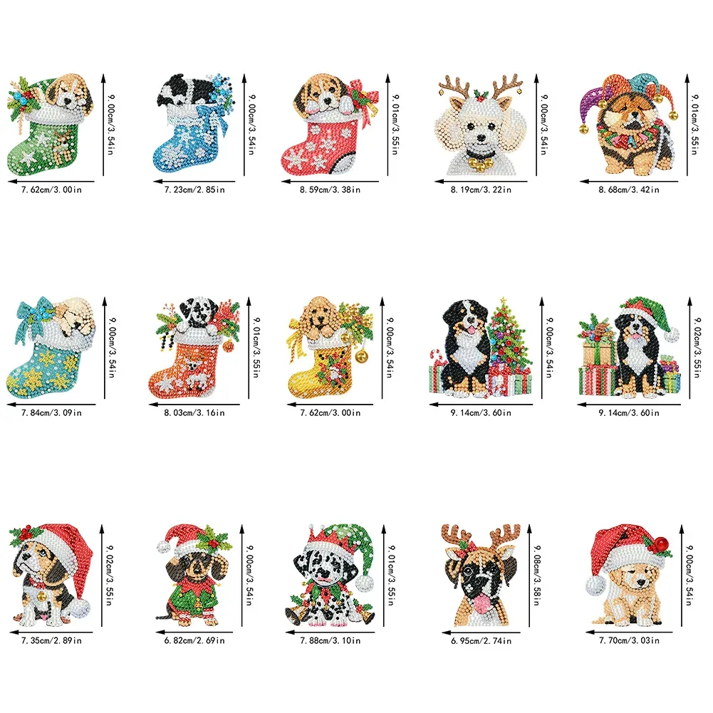 15Pcs DIY Christmas Atmosphere Dog Diamond Painting Pendant (Double-Sided)