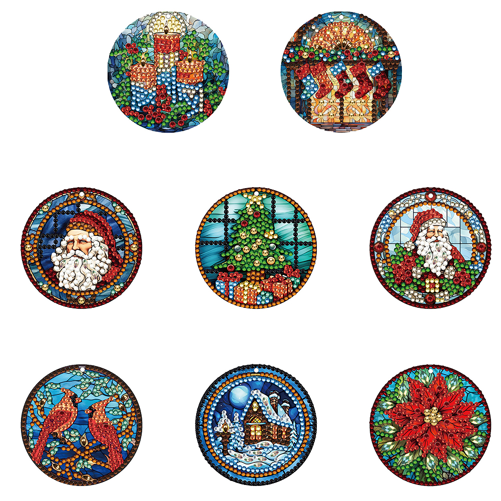 8Pcs DIY Christmas Atmosphere Diamond Painting Pendant（Single Sided)