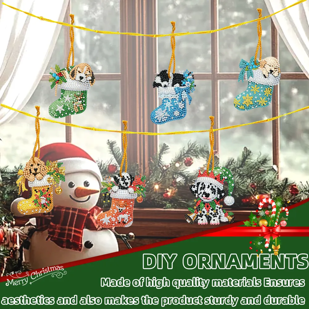 15Pcs DIY Christmas Atmosphere Dog Diamond Painting Pendant (Double-Sided)
