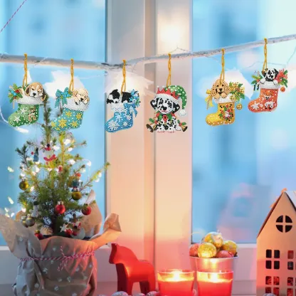 15Pcs DIY Christmas Atmosphere Dog Diamond Painting Pendant (Double-Sided)