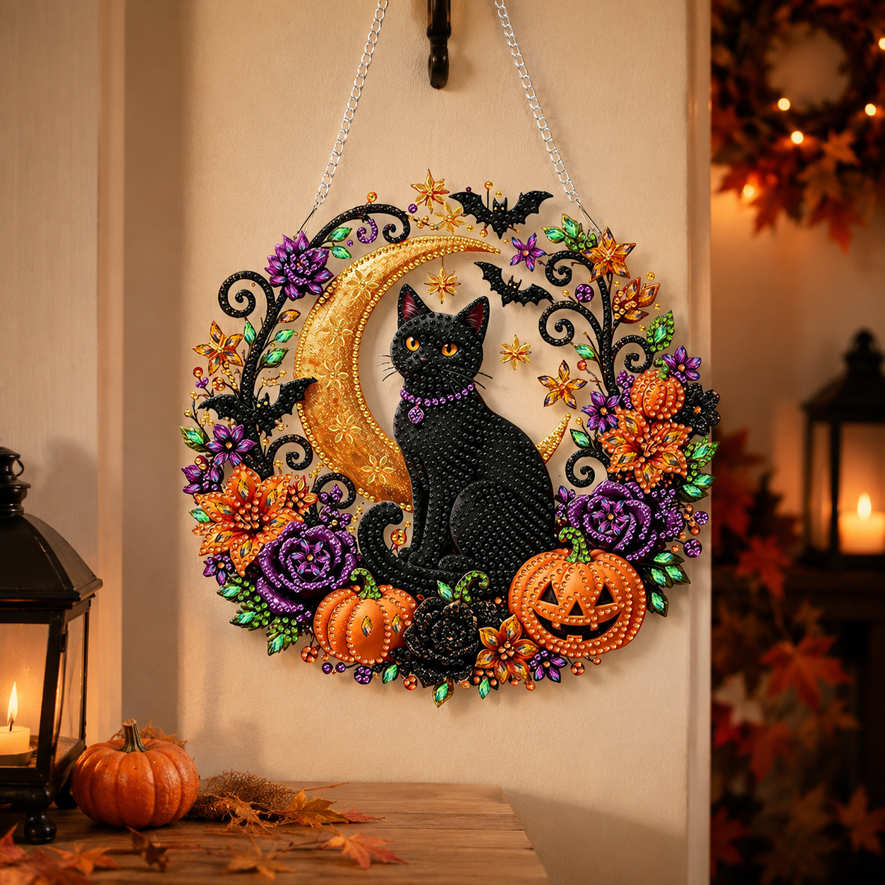 Halloween Black Cat Moon 2D Flat DIY Diamond Painting Charms for Wall Decor