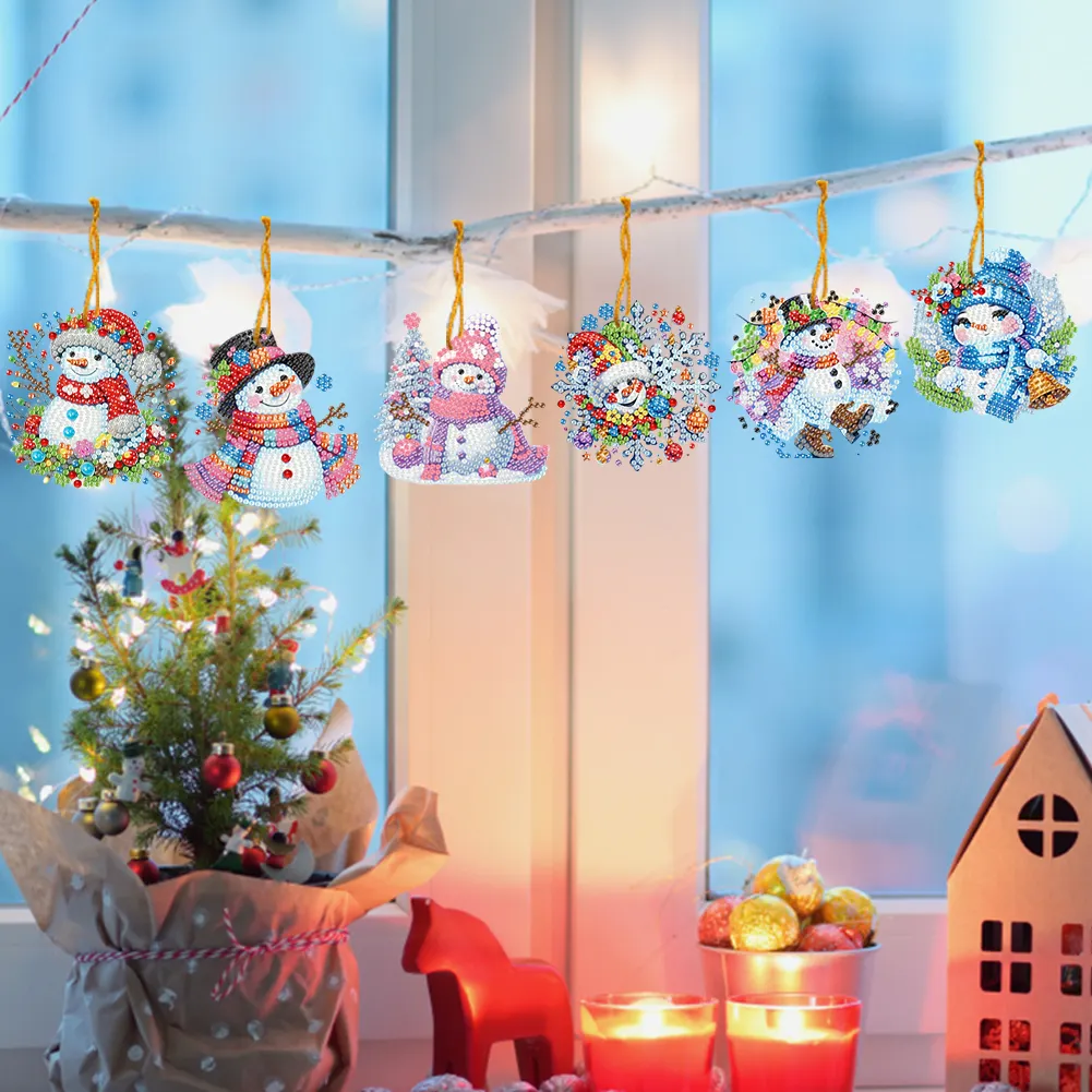 15Pcs DIY Snowman Diamond Painting Pendant (Double-Sided)