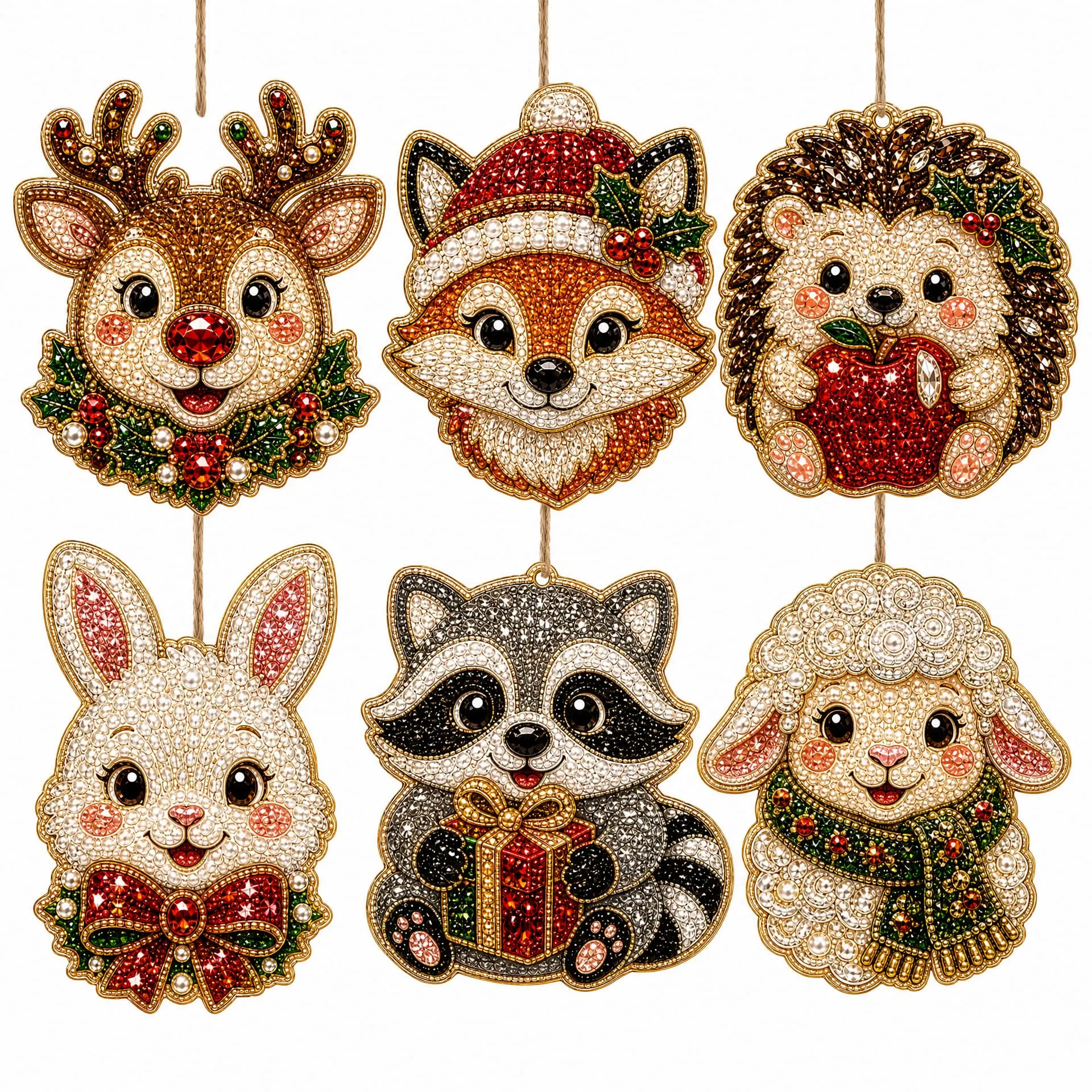 6pcs Forest Cute Animals Pearl Art Diamond Painting  Pendant - Acrylic Christmas Tree Ornaments DIY Decor Kit