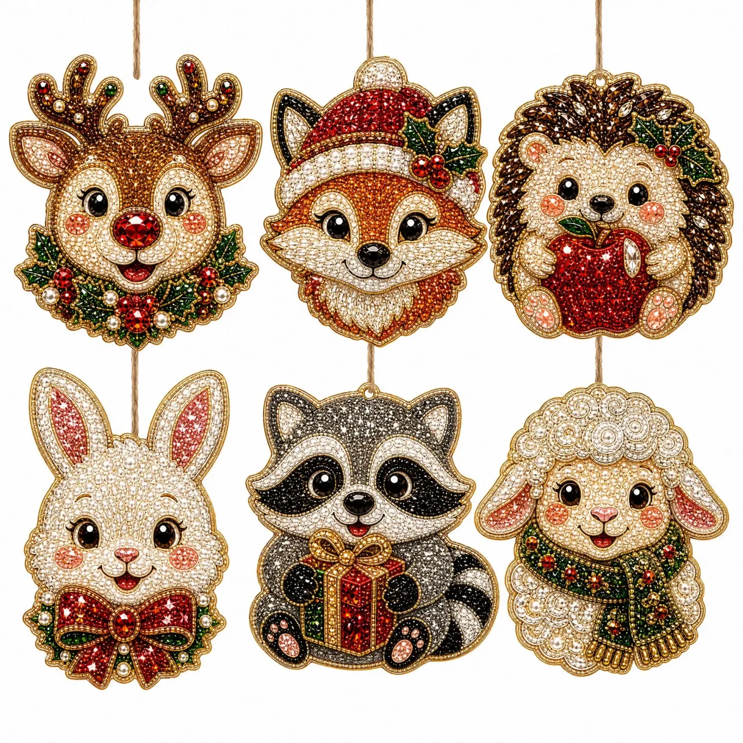 6pcs Forest Cute Animals Pearl Art Diamond Painting  Pendant - Acrylic Christmas Tree Ornaments DIY Decor Kit