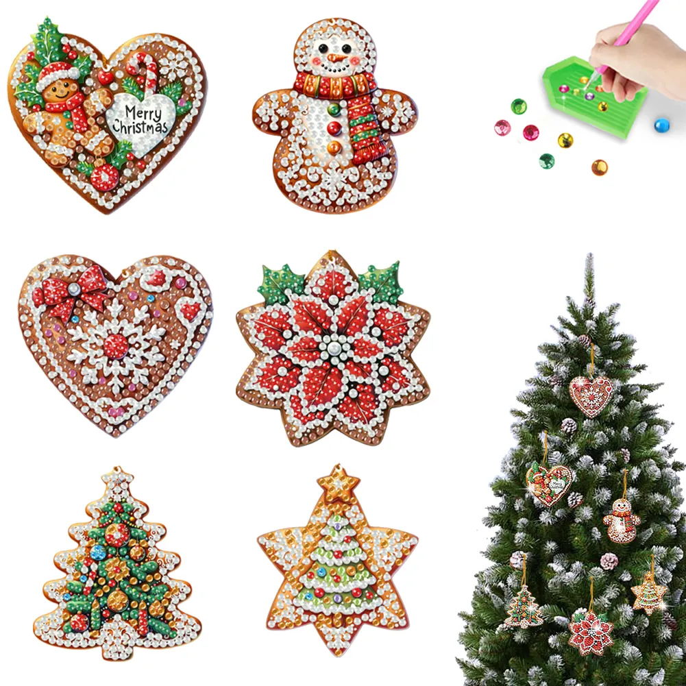 6Pcs DIY Merry Christmas Diamond Painting Pendant (Single-Sided)