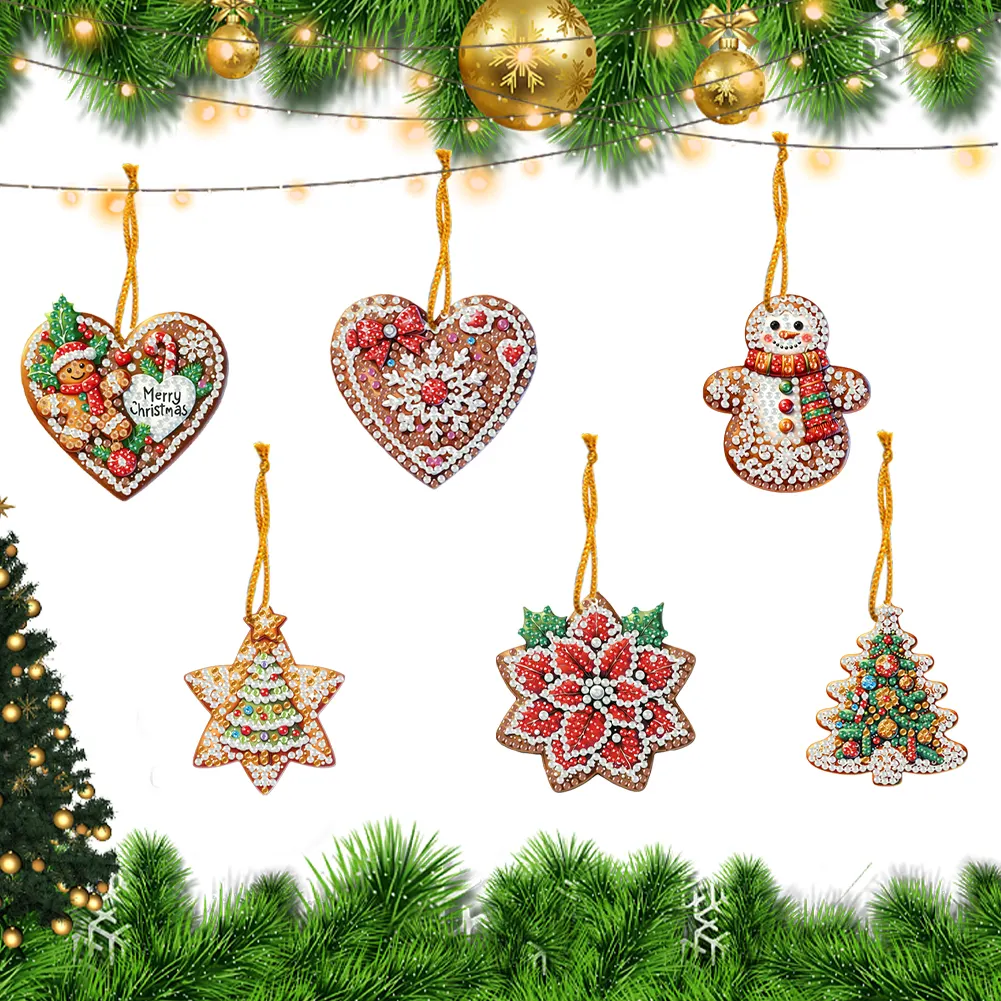 6Pcs DIY Merry Christmas Diamond Painting Pendant (Single-Sided)