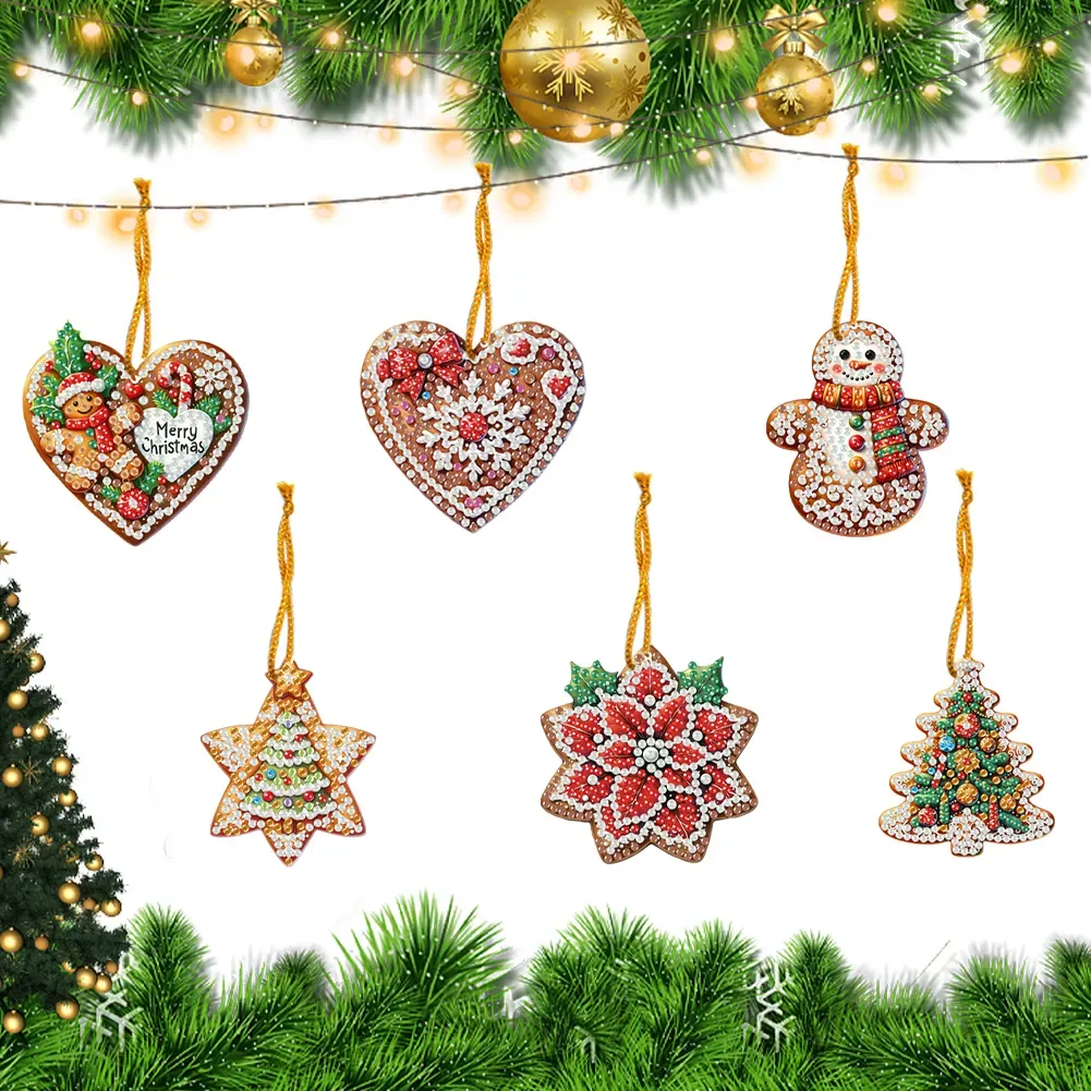 6Pcs DIY Merry Christmas Diamond Painting Pendant (Single-Sided)