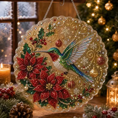 DIY Xmas Hummingbird Pearl Art Diamond Painting Pendant (Single-Sided)