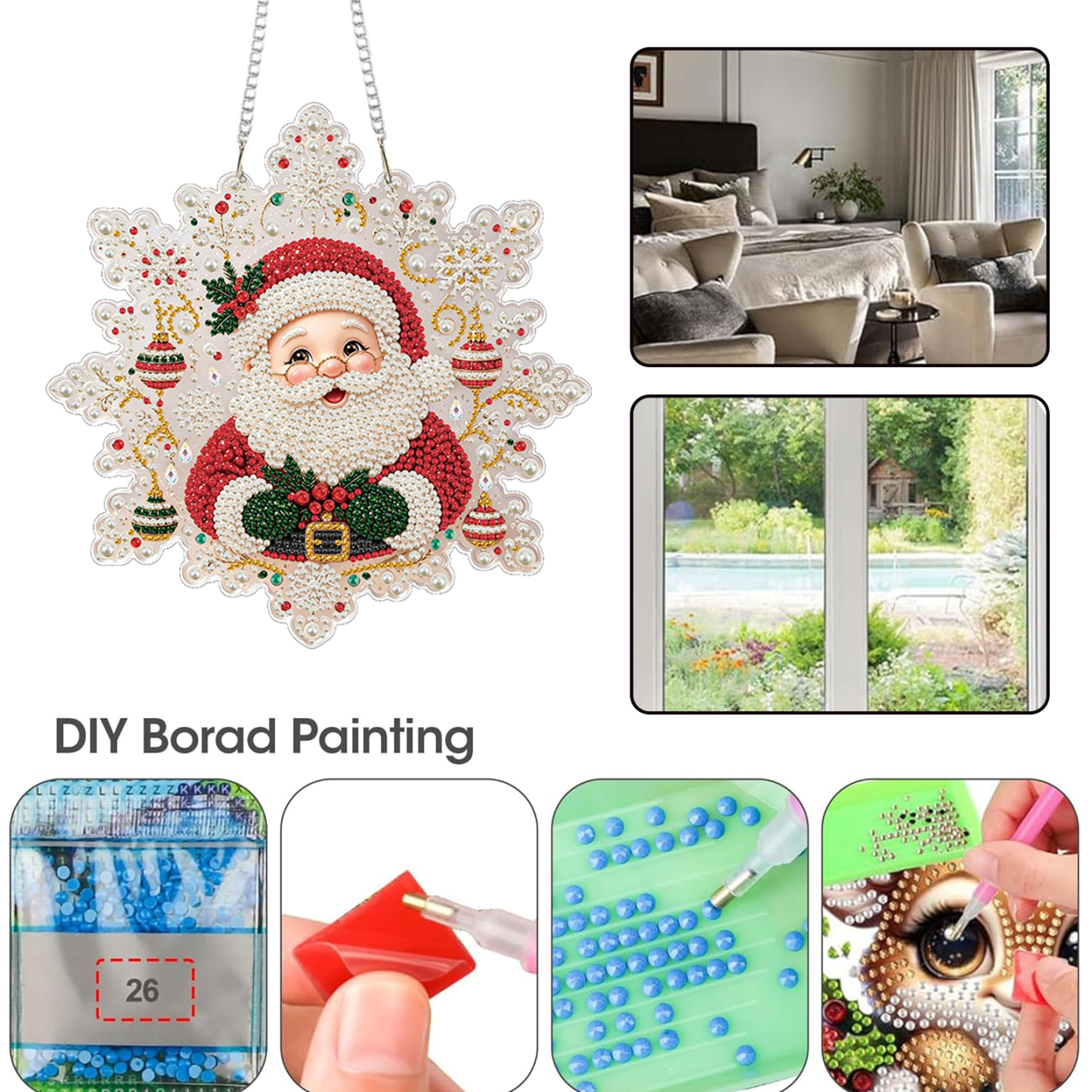 Cute Santa Claus DIY Diamond Painting Pendant Christmas Snowflake Acrylic 25x25cm