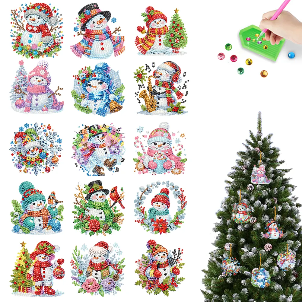 15Pcs DIY Snowman Diamond Painting Pendant (Double-Sided)