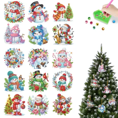 15Pcs DIY Snowman Diamond Painting Pendant (Double-Sided)