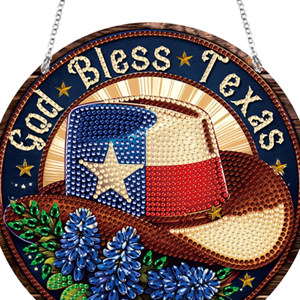 DIY God Bless Texas-Diamond Painting Sun Catcher（Single-Sided)