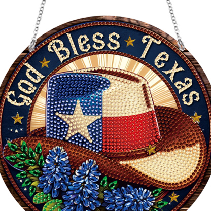 DIY God Bless Texas-Diamond Painting Sun Catcher（Single-Sided)