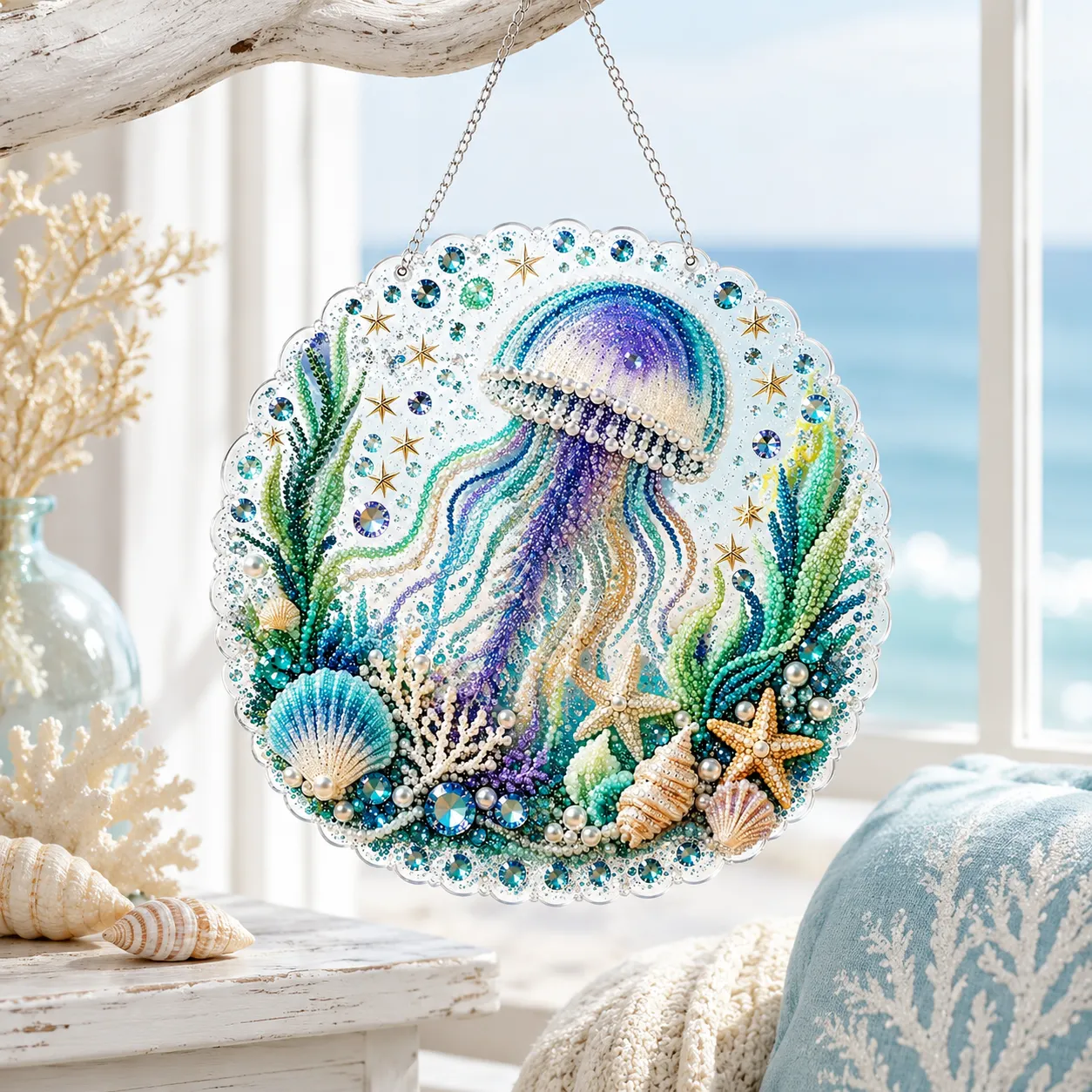 DIY Ocean Jellyfish Pearl Art Diamond Painting Pendant (Single-Sided)