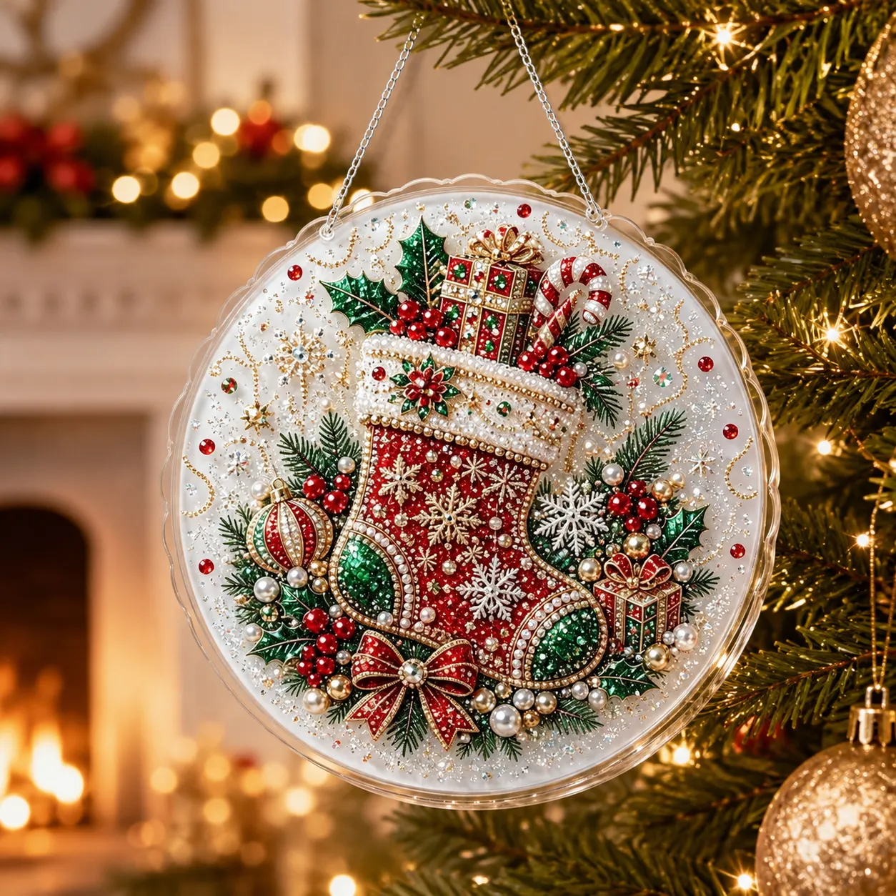 DIY Christmas Stockings Pearl Art Diamond Painting Pendant(Single-Sided)