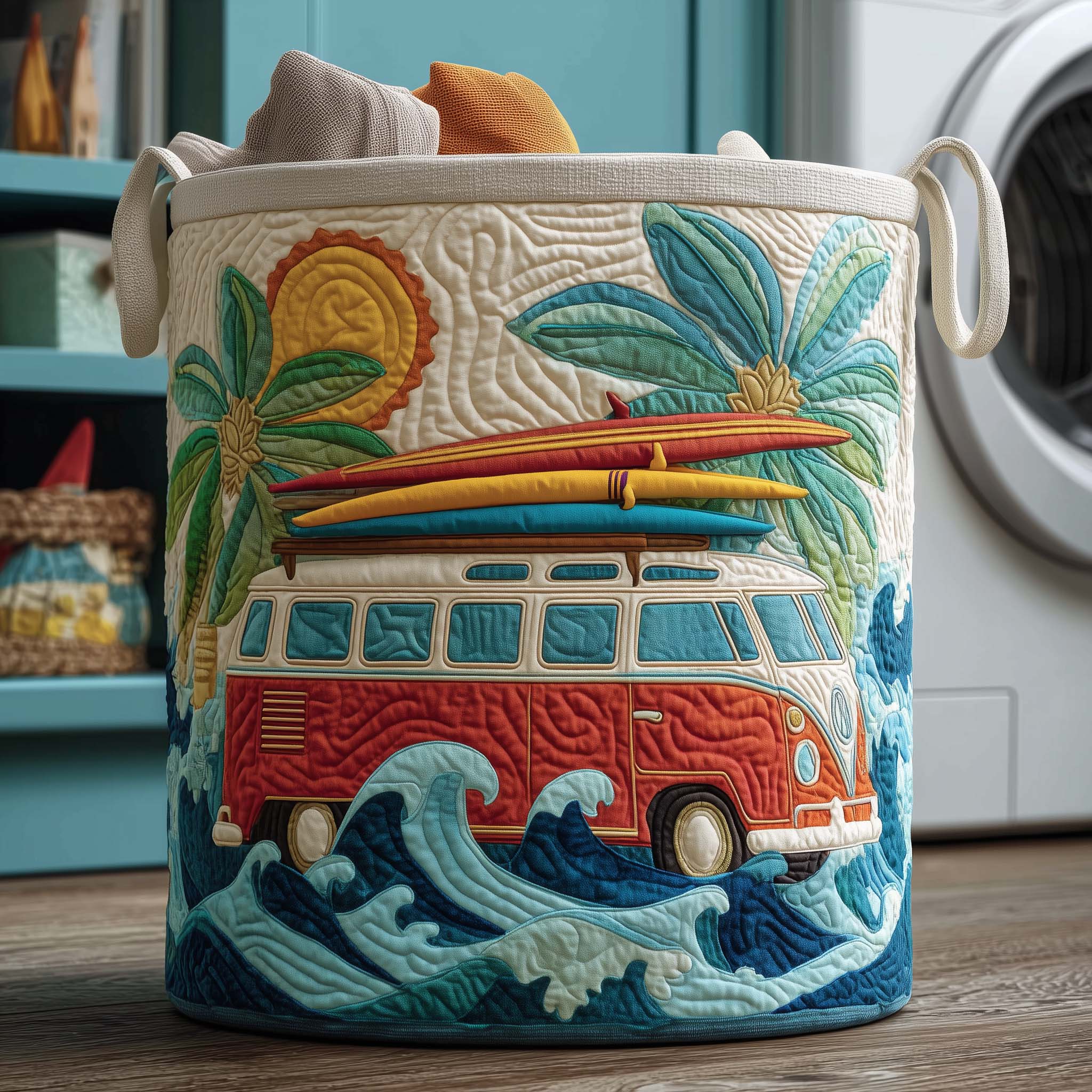 Palm Cruise Quilted Laundry Basket GFTOQM1979