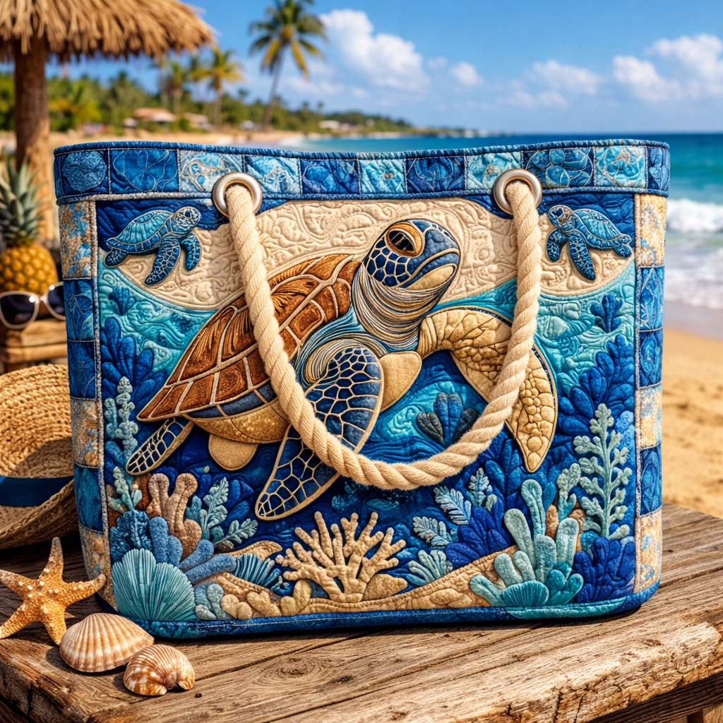 Coral Turtle Quilted Beach Bag GFTOQM2500
