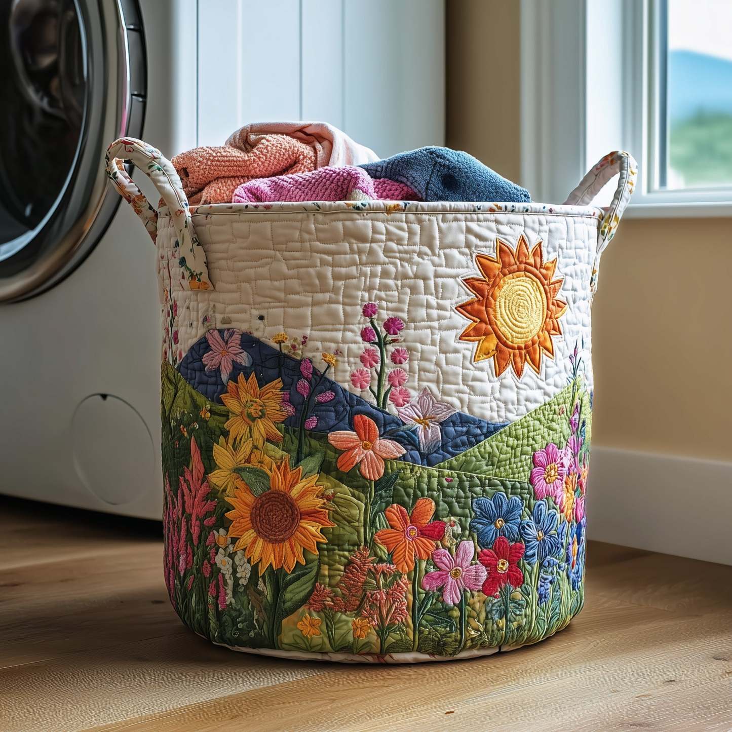 Flower Field Quilted Laundry Basket GFTOTP10983