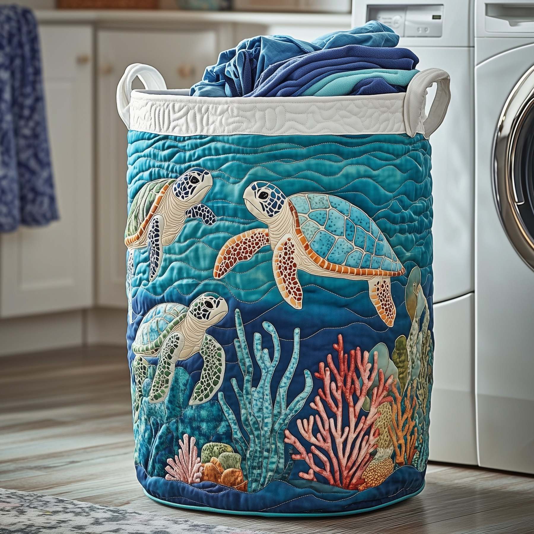 Ocean Breeze Quilted Laundry Basket GFTOTP12155