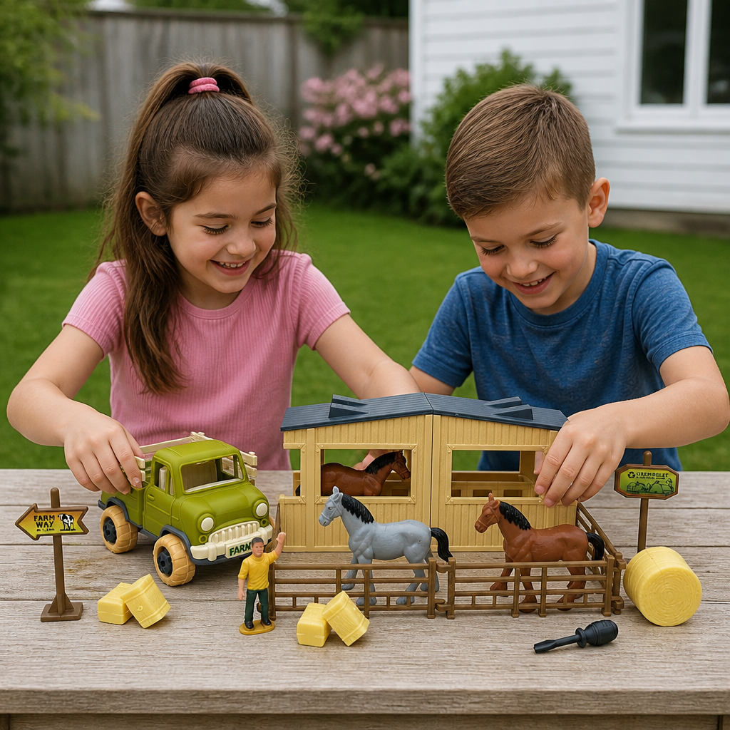 DIY Take-Apart Farm Truck & Horse Stable Play Set for Kids
