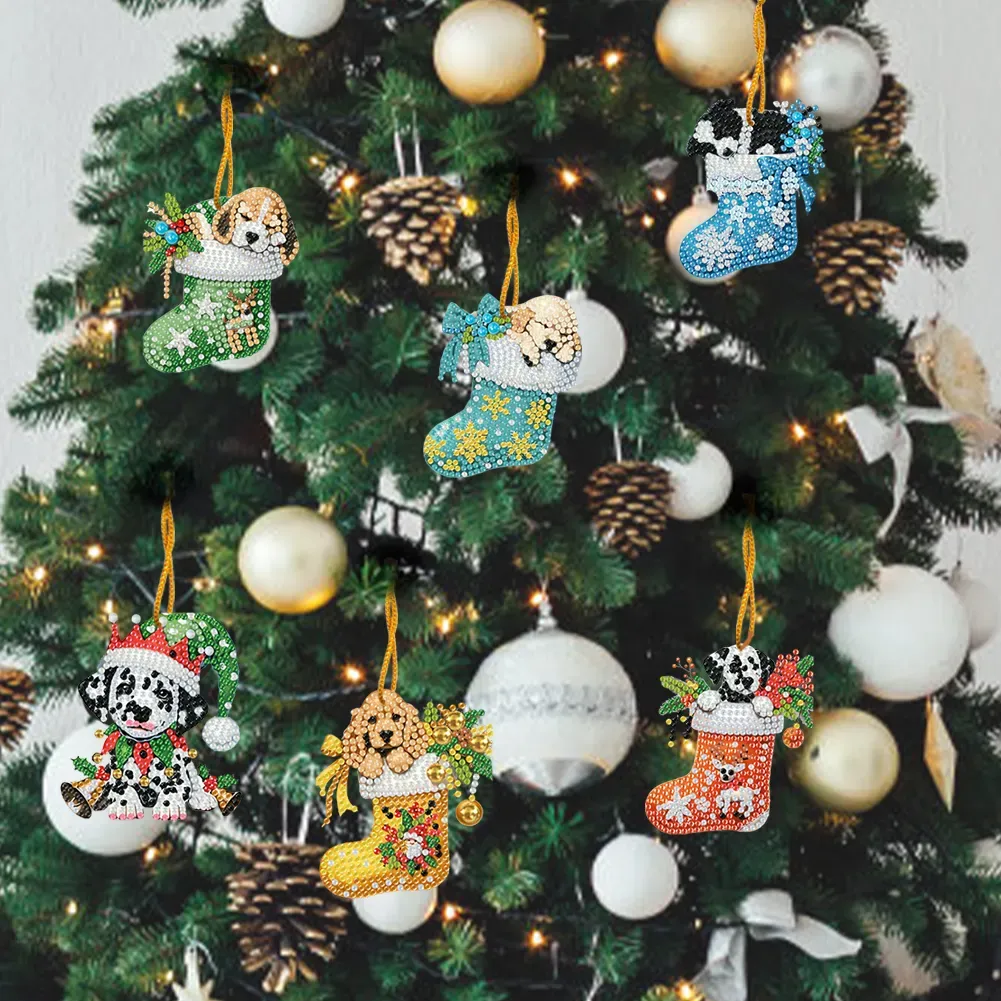 15Pcs DIY Christmas Atmosphere Dog Diamond Painting Pendant (Double-Sided)