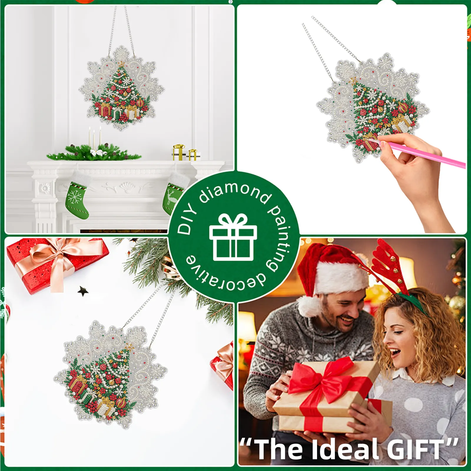 Christmas Gifts DIY Diamond Painting Pendant Christmas Snowflake Acrylic 25x25cm