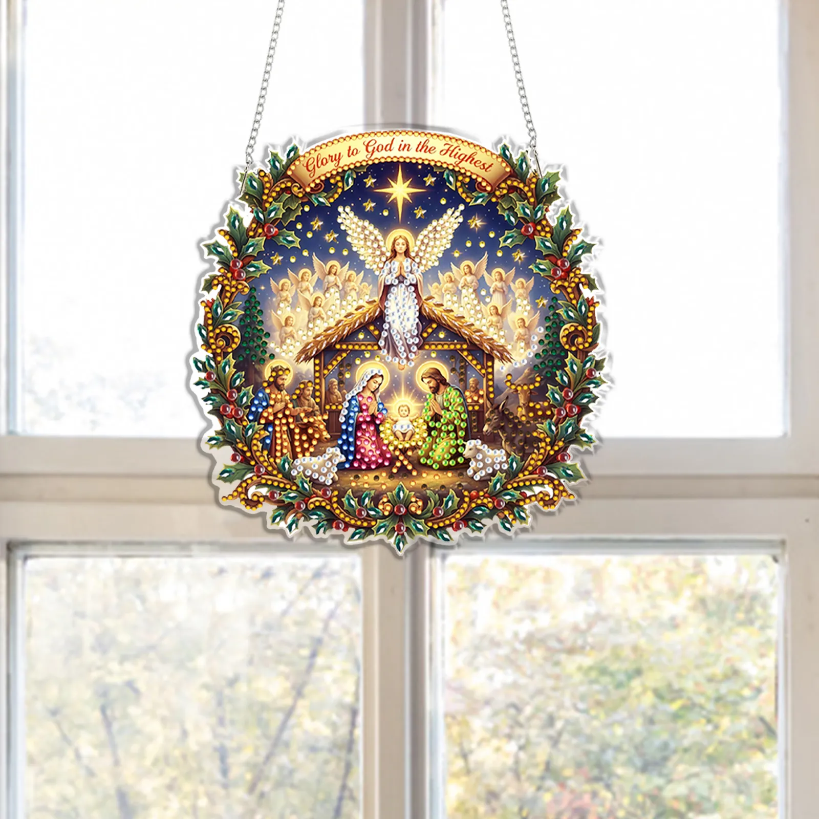 DIY Nativity Scene Diamond Painting Pendant(Single-Sided)