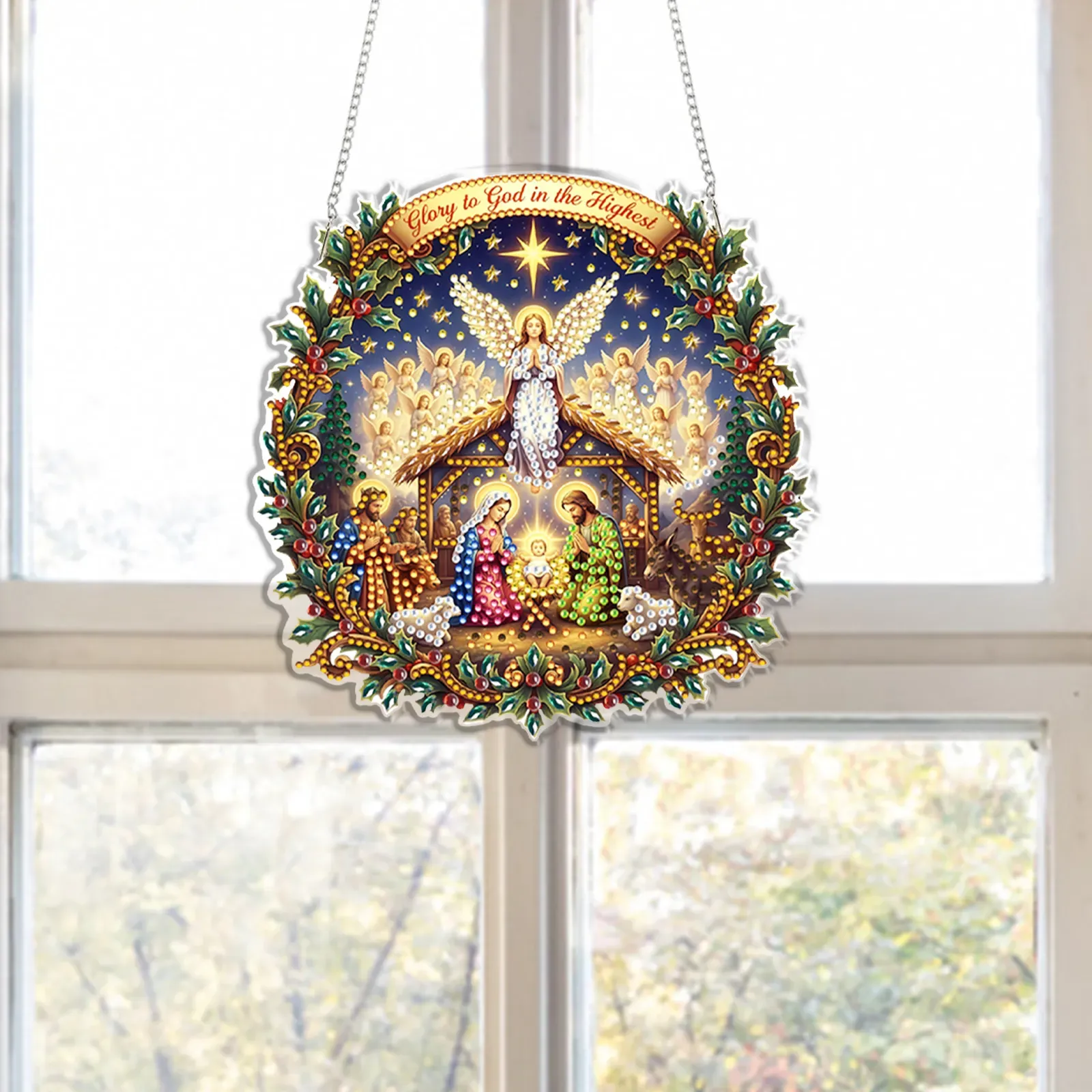 DIY Nativity Scene Diamond Painting Pendant(Single-Sided)