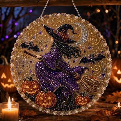DIY Witch Halloween Diamond Painting Pearls Painting Pendant (Single-Sided)