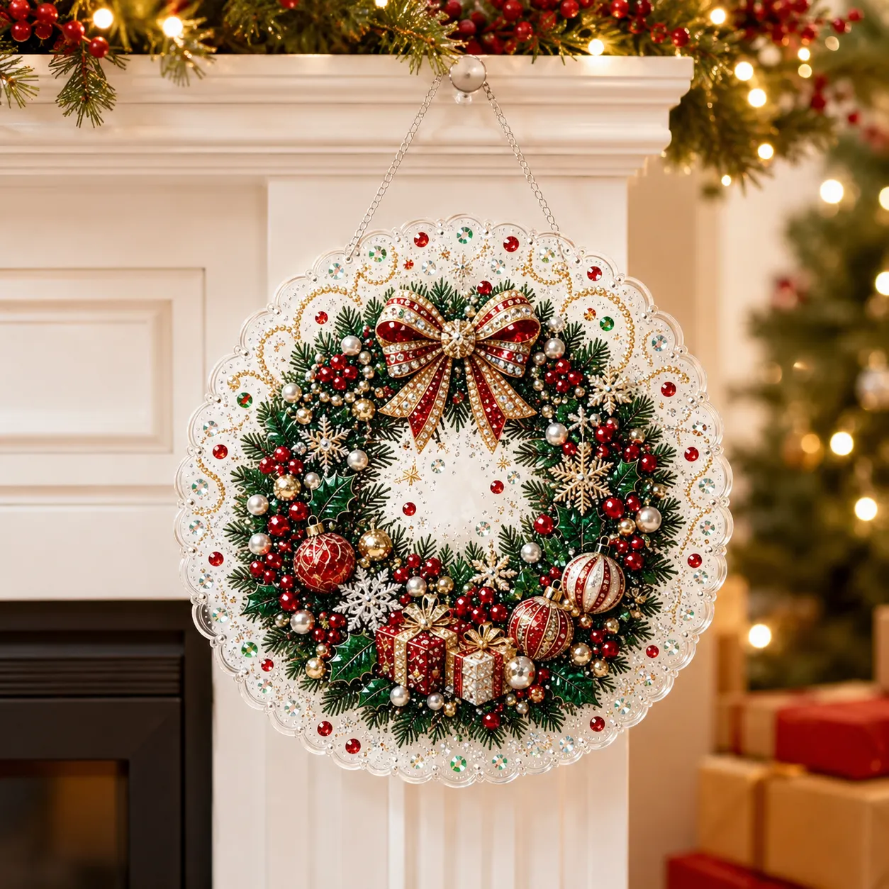 DIY Christmas Wreath Pearl Art Diamond Painting Pendant(Single-Sided)