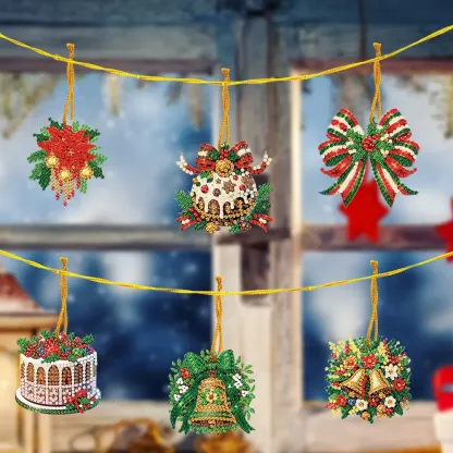 6Pcs DIY Christmas Diamond Painting Pendant (Single-Sided)