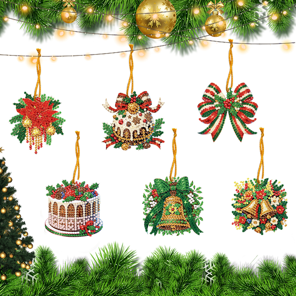 6Pcs DIY Christmas Diamond Painting Pendant (Single-Sided)